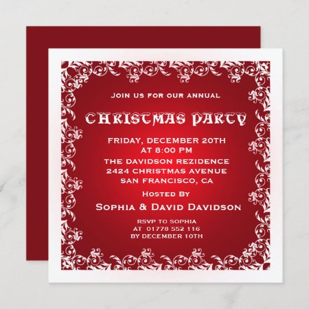 Vintage Red White Christmas Party Invitation