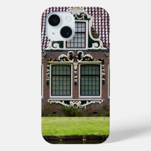 Vintage Red White Green Dutch Windmill Museum iPhone 15 Case