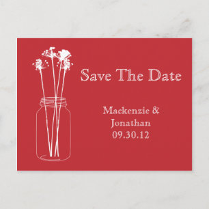 Vintage Red White Mason Jar Floral Save The Date Announcement Postcard