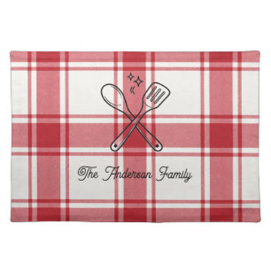 Vintage Red & White Plaid Custom Name Gift Cloth Placemat
