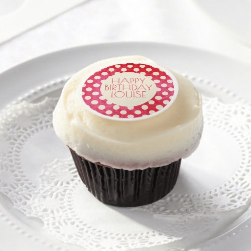 Vintage Red White Polka Dot Birthday Edible Frosting Rounds