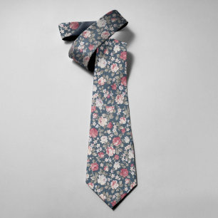 Vintage Red White Roses Watercolor Retro Pattern Neck Tie