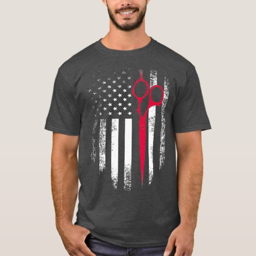 Vintage  Red White Scissor American Flag  Barber T_Shirt