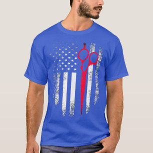 Vintage Red White Scissor American Flag Barber T-Shirt