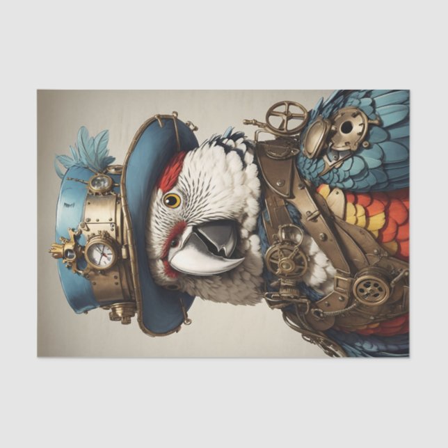 Vintage Red & White Steampunk Parrot Tissue Paper (Front)