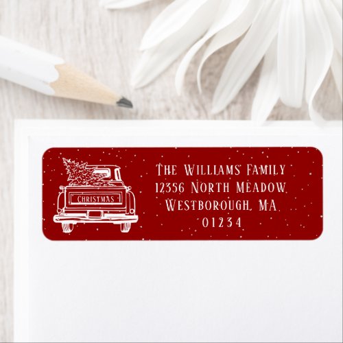 Vintage Red White Truck Christmas Return Address Label