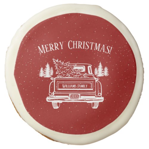 Vintage Red White Truck Merry Christmas Sugar Cookie
