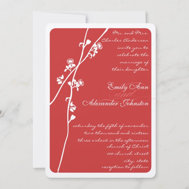 Vintage Red Wildflower Floral Wedding Invitation (Front)