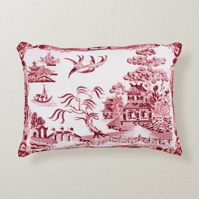 Vintage Red Willow Accent Pillow (Front)