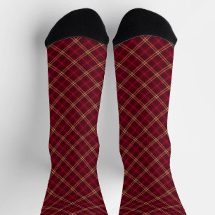 Vintage red wine gold plaid diagonal pattern socks