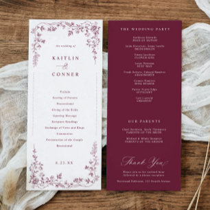 Vintage Red Wine Victorian Floral French Wedding Program