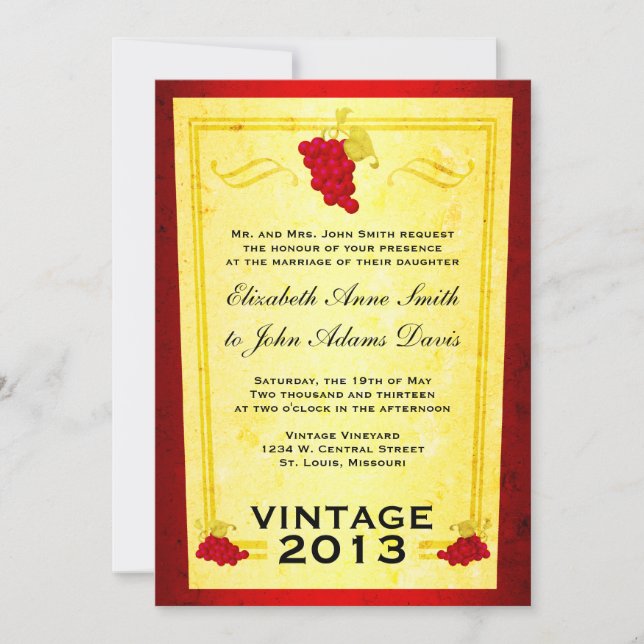 Vintage Red Wine Wedding Invitation (Front)