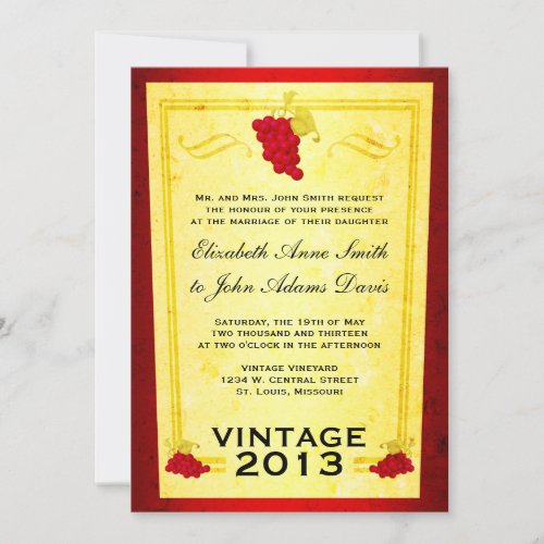 Vintage Red Wine Wedding Invitation