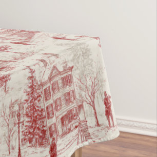 Vintage Red Winter Scene Tablecloth