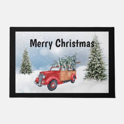 Vintage Red Woodside Christmas Truck Door Mat