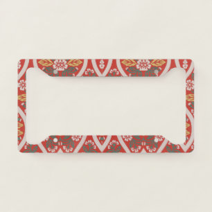 Vintage Red Yellow and White Floral License Plate Frame