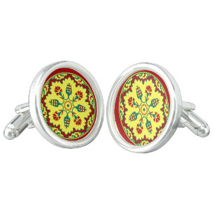 Vintage Red Yellow Ottoman Turkish Tulip Art Cufflinks