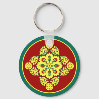 Vintage Red Yellow Ottoman Turkish Tulip Pattern K Keychain