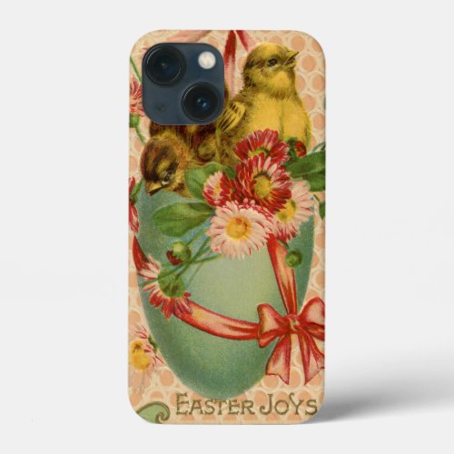 Vintage red yellow pink green easter egg chicks iPhone 13 mini case