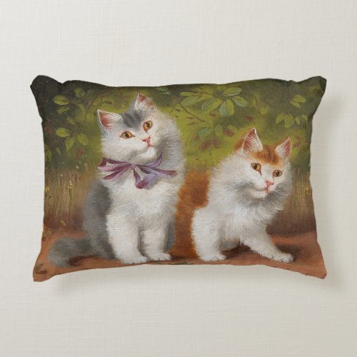 Vintage Red Yellow Sophie Sperlich Two Kittens Accent Pillow