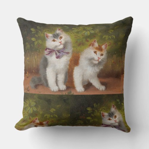 Vintage Red Yellow Sophie Sperlich Two Kittens Throw Pillow