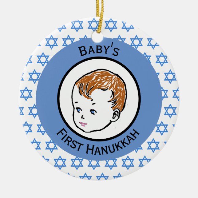 Vintage Redhead Baby's First Hanukkah Ceramic Ornament (Front)