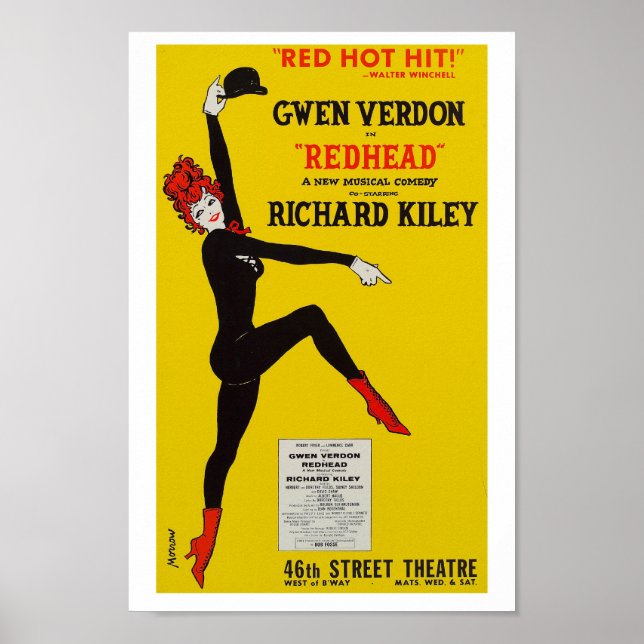 Vintage Redhead Musical Theater Art Print Poster (Front)