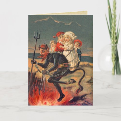 Vintage Redheaded Krampus Christmas Card