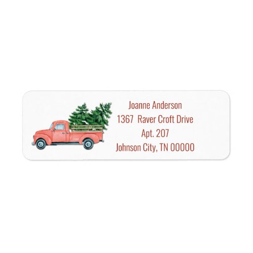 Vintage RedPickup Truck with Christmas Trees Label