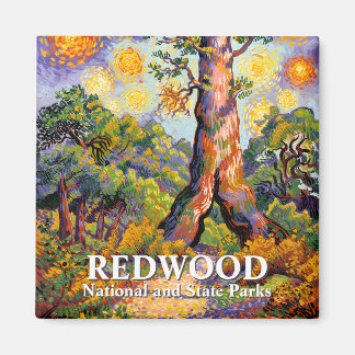VIntage Redwood Forest Vibrant Van Gogh Landscape Magnet