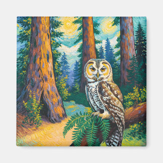 Vintage Redwood National Park Owl Van Gogh Style Magnet