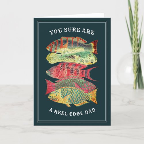 Vintage Reel Cool Dad Fish Fathers Day  Dark Holiday Card
