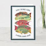 Vintage Reel Cool Dad Fish Father's Day | White Holiday Card<br><div class="desc">This fun greeting card for dad features a colorful, vintage painting of several barrier reef fish. The background color and frame colors can be customized to any color you'd like! Perfect for Father's Day, a birthday, or change the text for an uncle or grandpa! Text templates included on the back...</div>