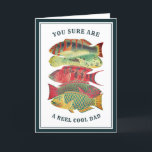 Vintage Reel Cool Dad Fish Father's Day | White Holiday Card<br><div class="desc">This fun greeting card for dad features a colorful, vintage painting of several barrier reef fish. The background color and frame colors can be customized to any color you'd like! Perfect for Father's Day, a birthday, or change the text for an uncle or grandpa! Text templates included on the back...</div>