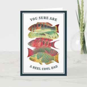 Vintage Reel Cool Dad Fish Father's Day   White Holiday Card