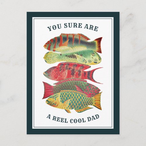 Vintage Reel Cool Dad Fish Fathers Day  White Postcard