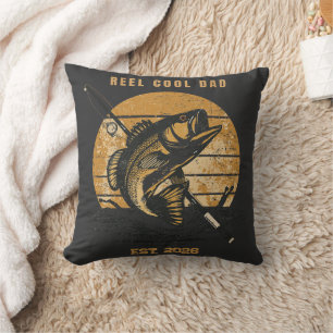 Vintage Reel Cool Dad Fishing Graphic Father's Day Throw Pillow