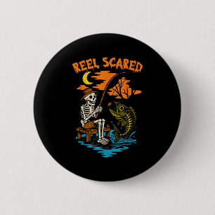 Vintage Reel Halloween Ed Fishing Skeleton Fisherm Button