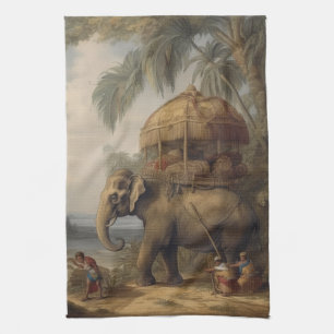 Vintage Regal Elephant Howdah Scenic Naturalist Kitchen Towel
