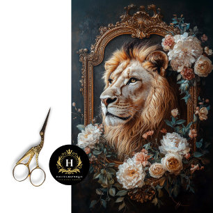 Vintage Regal Lion Portrait Floral Frame Decoupage Tissue Paper