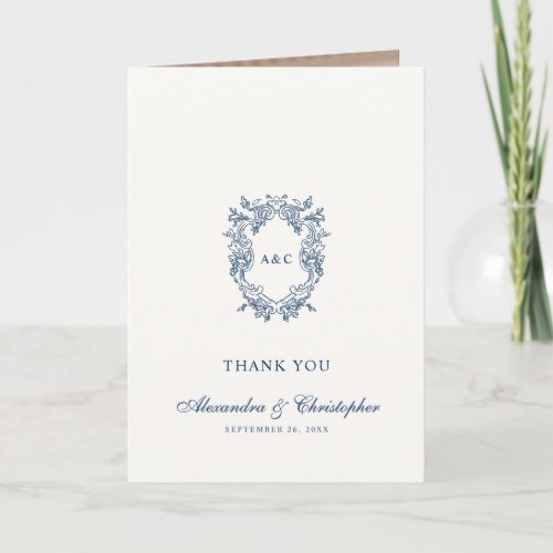 Vintage Regency Crest Monogram 3-Photo Wedding Thank You Card