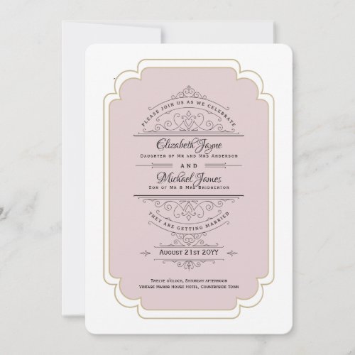 Vintage Regency Dusty Rose Gold Wedding Invitation