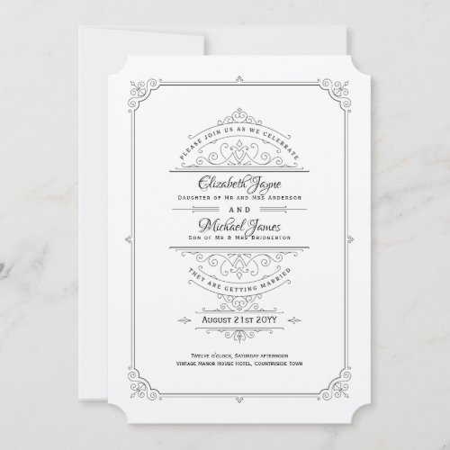 Vintage Regency Felt Ecru Wedding Invitation