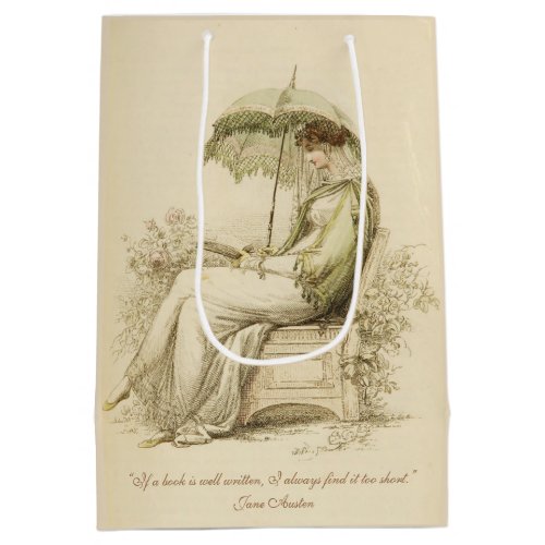 Vintage Regency Lady Reading Jane Austen Fan Medium Gift Bag