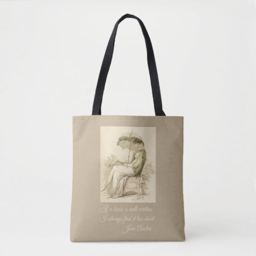 Vintage Regency Lady Reading Jane Austen Quote Tote Bag