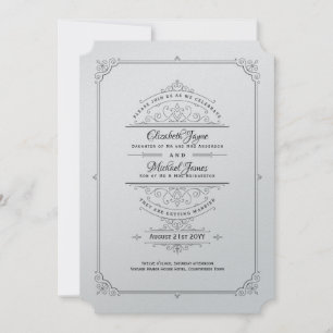 Vintage Regency Metallic Silver Wedding Invitation