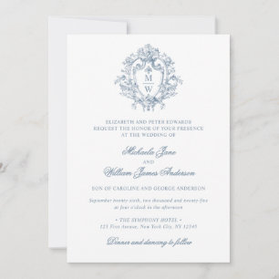 Vintage Regency Monogram Crest Non-Photo Wedding Invitation