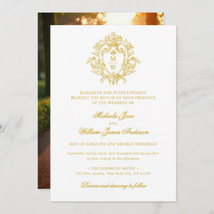Vintage Regency Monogram Crest Photo Wedding Invitation