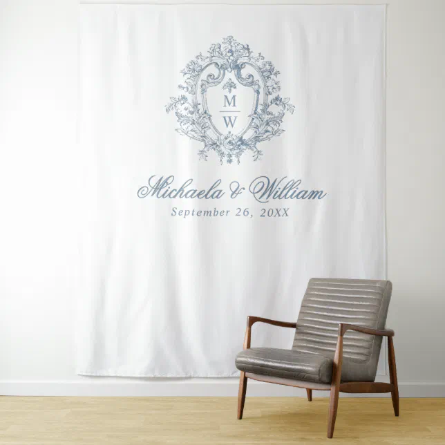 Vintage Regency Monogram Crest Wedding Backdrop | Zazzle
