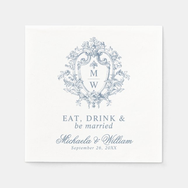 Vintage Regency Monogram Crest Wedding Custom Text Napkins (Front)